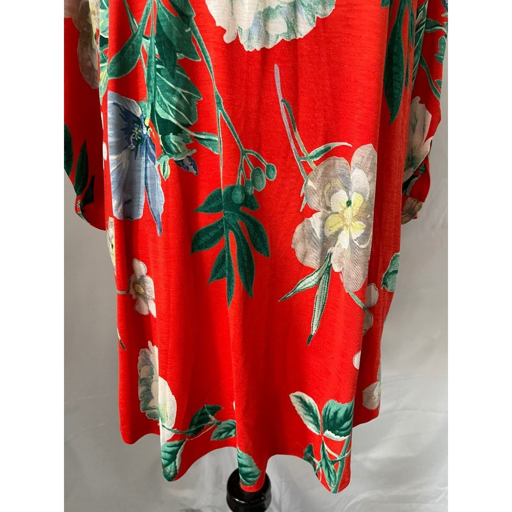 E'loges Collared Peek-a-boo V-Neck Floral Stretchy Short Sleeve Dress/Long Shirt - Picture 3 of 12